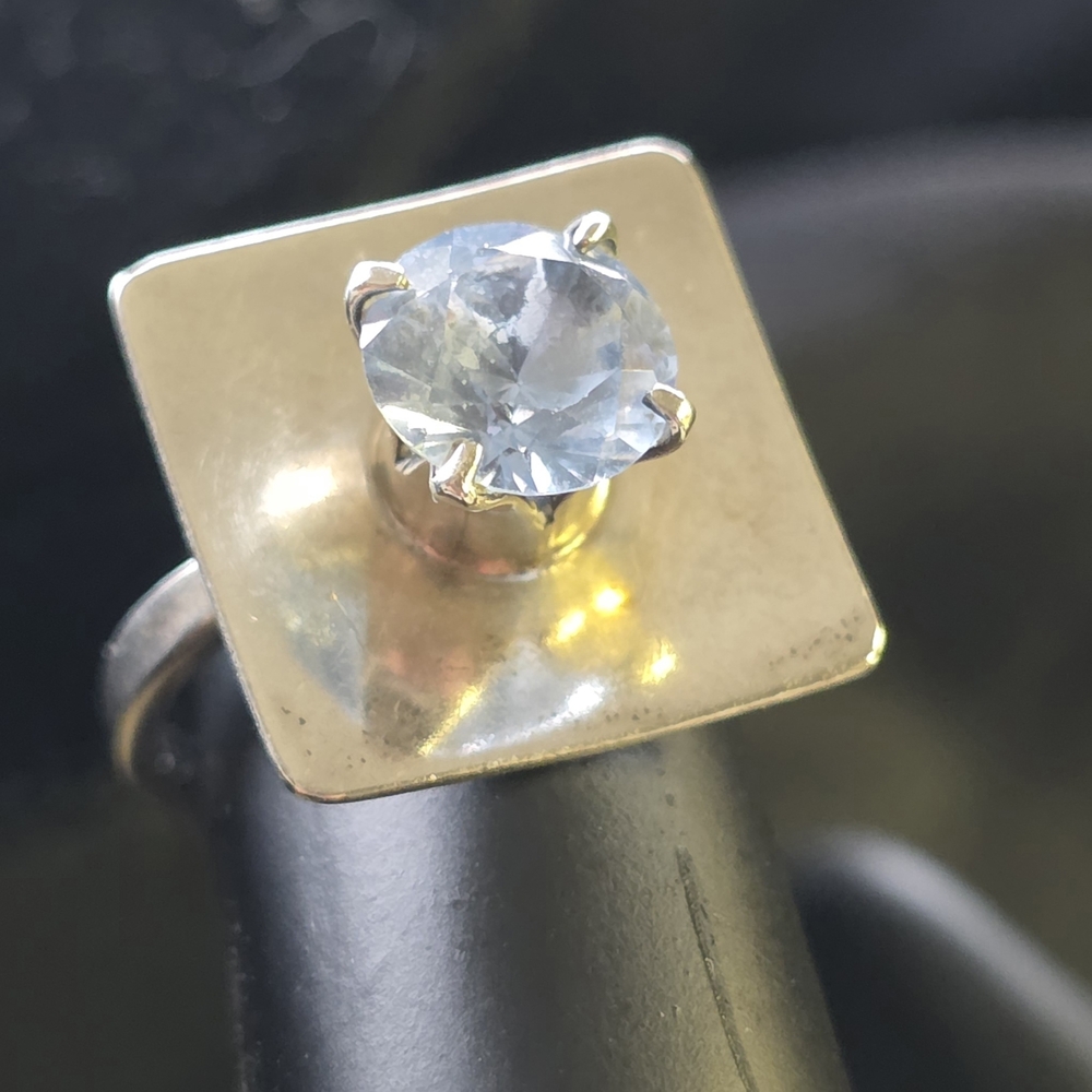 Sterling Silver Square Cocktail Ring with Bluer Gem